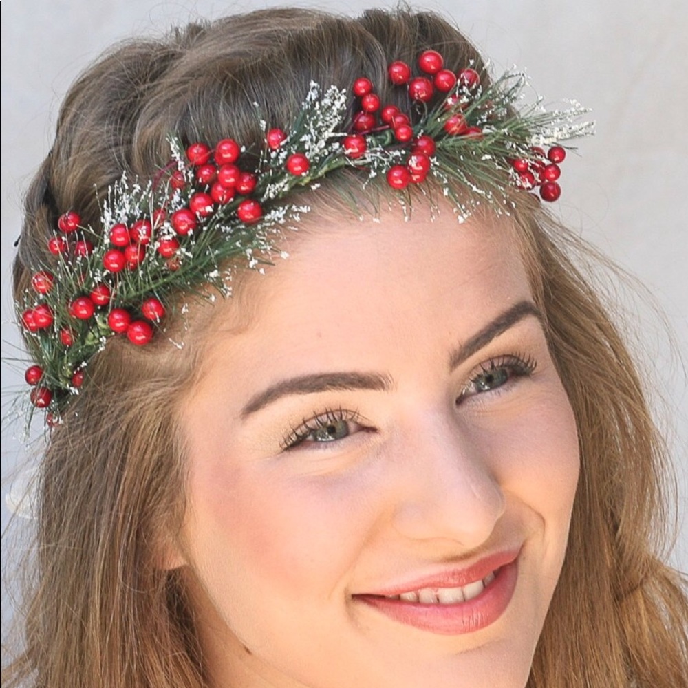 Wedding berry green wreath floral crown headdress